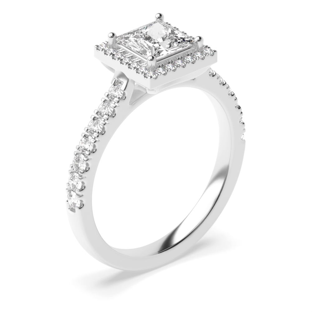 Prong Setting Side Stone Princess Lab Grown Diamond Halo Engagement Ring