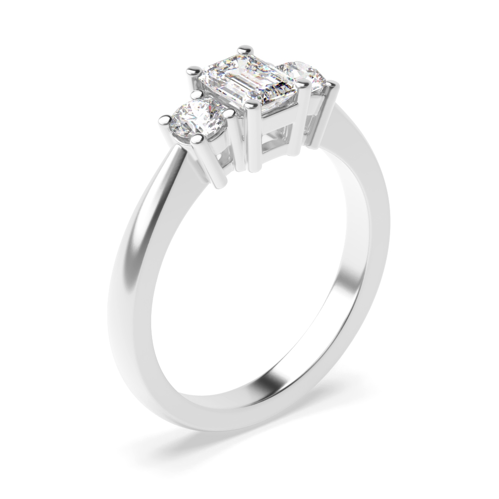 4 Prong Set Emerald Trilogy Diamond Ring in Platinum