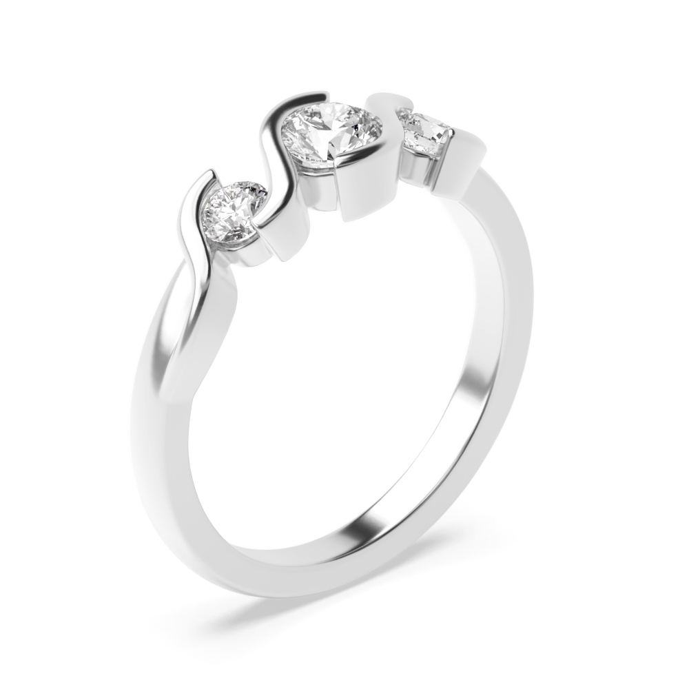 Round Trilogy Moissanite Rings Semi Bezel Setting in Rose / White Gold