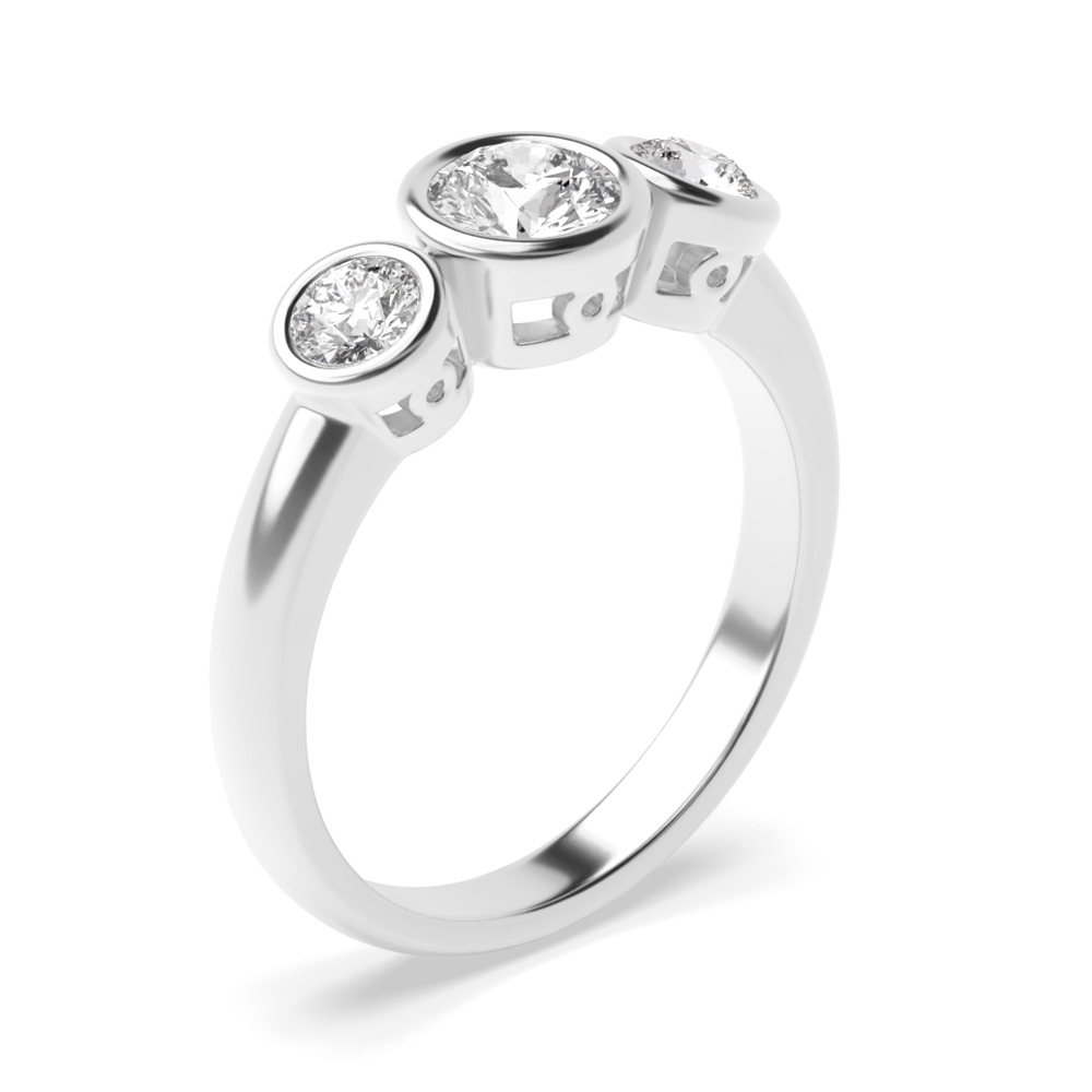 Round Trilogy Moissanite Rings Full Bezel Setting in White gold / Platinum