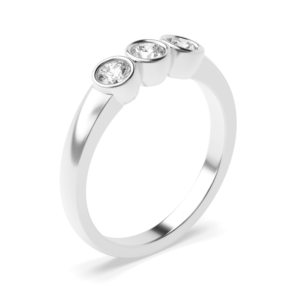 Round Trilogy Diamond Rings Prong Setting in Platinum