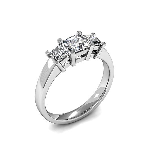 White gold Princess Trilogy Diamond Ring 4 Prong Setting