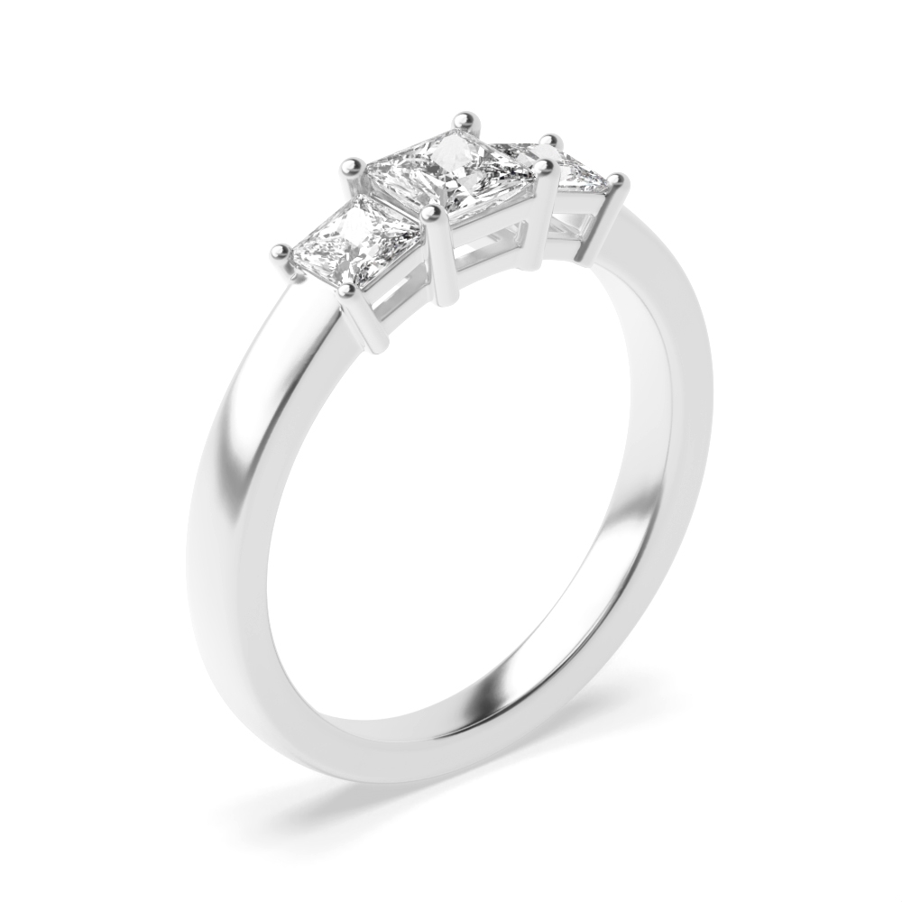 White gold Princess Trilogy Diamond Ring 4 Prong Setting