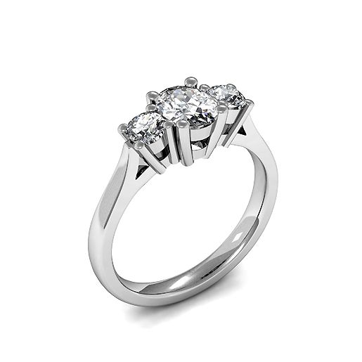 4 Prong Setting Oval Trilogy Diamond Rings in White / Rose gold