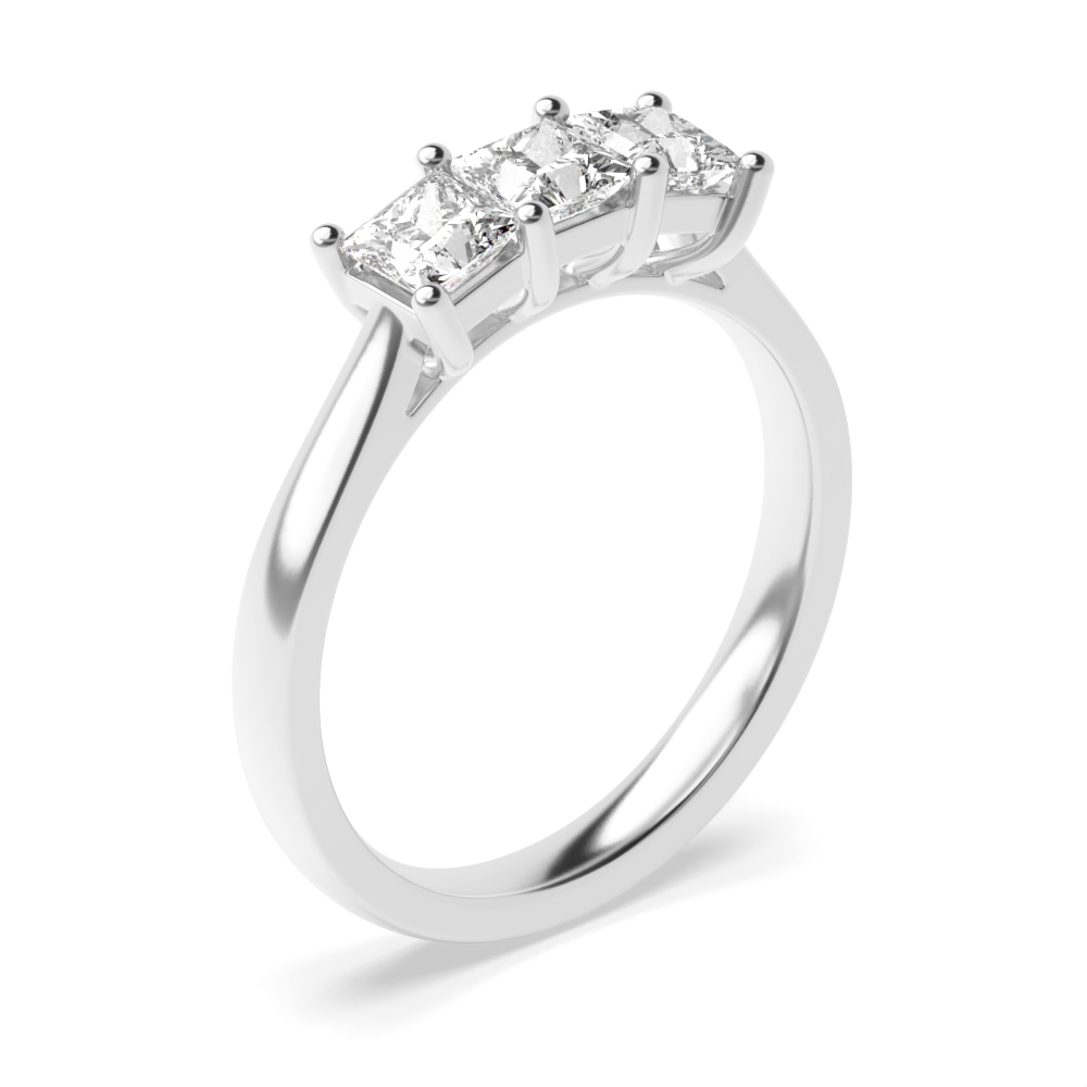 4 Prong Setting Princess Trilogy Diamond Rings In Platinum
