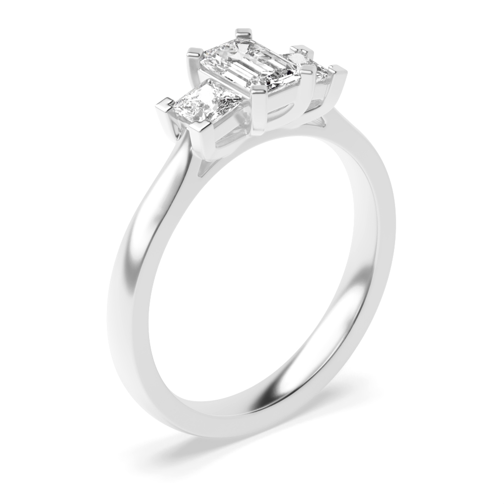 4 Prong Set Emerald Trilogy Lab Grown Diamond Rings in Platinum