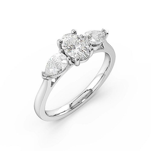 Oval Trilogy Diamond Rings 4 Prong Setting in White gold