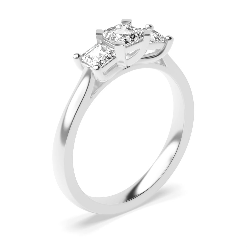 Trilogy Asscher Moissanite Rings 4 Prong Setting in White gold / Platinum