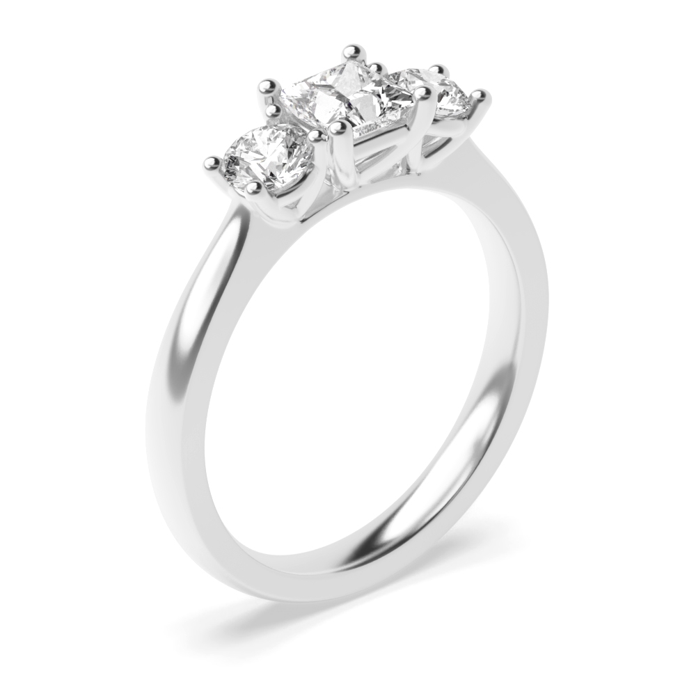 4 Prong Set Princess Shape Trilogy Lab Grown Diamond Rings in Platinum