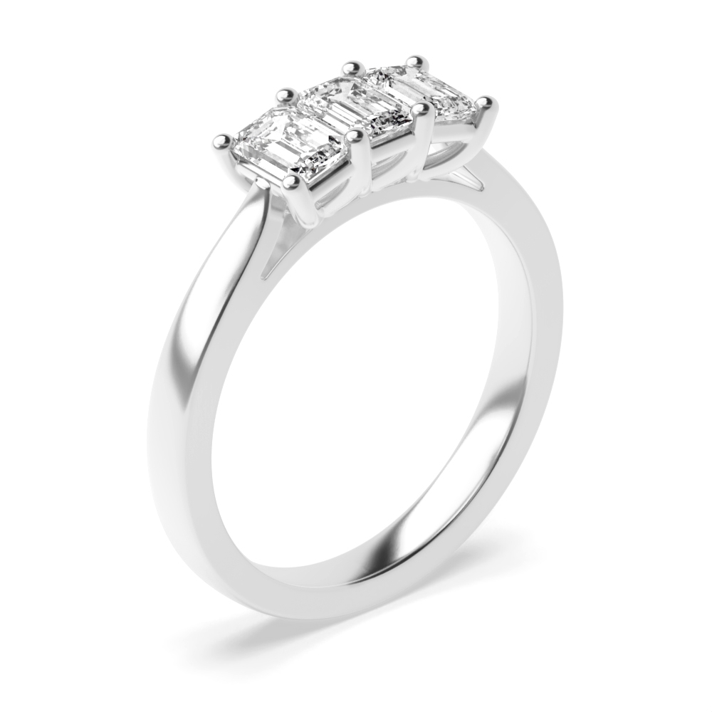 4 Prong Set Emerald Cut Trilogy Lab Grown Diamond Rings in Platinum