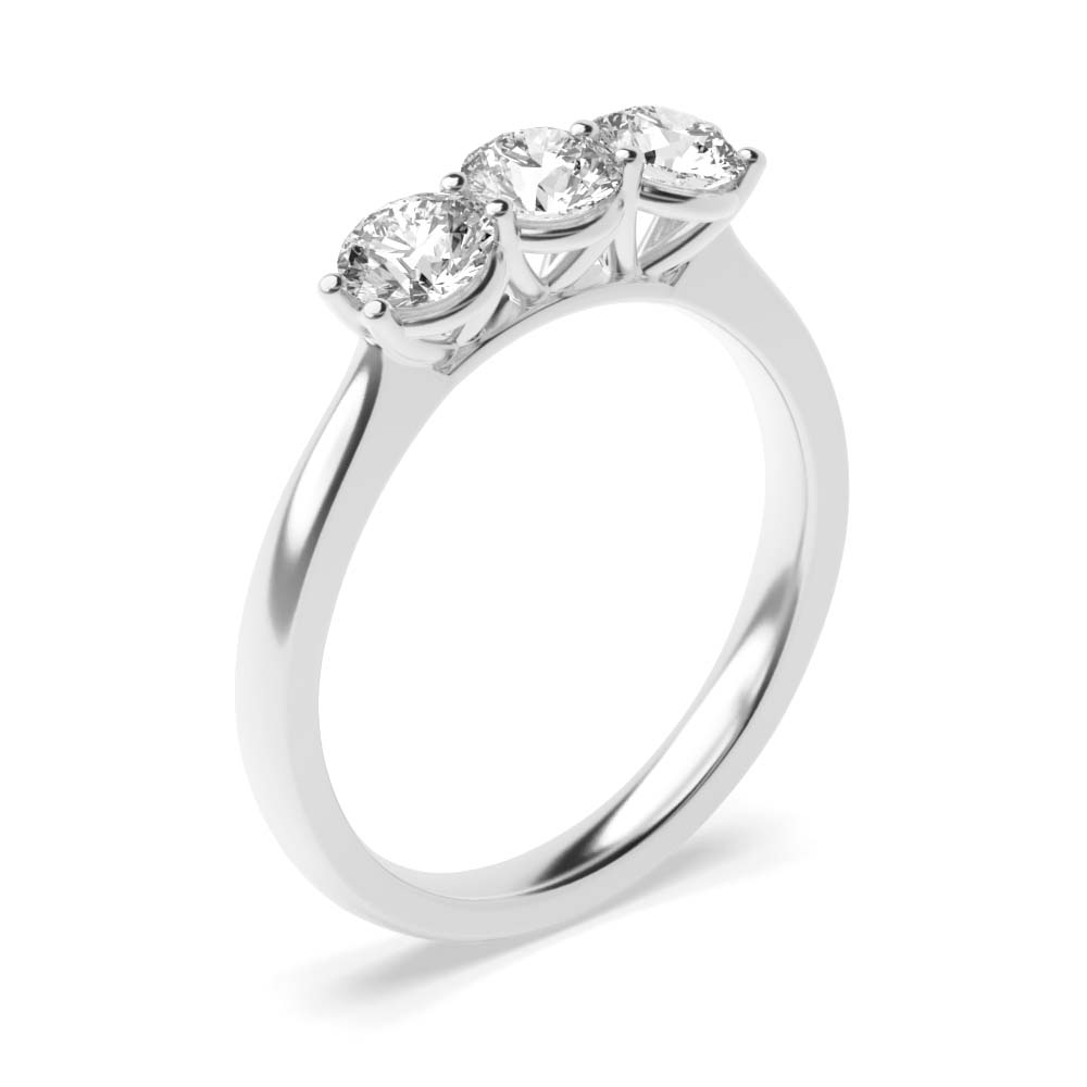 4 Prong Setting Round Trilogy Diamond Rings in White gold