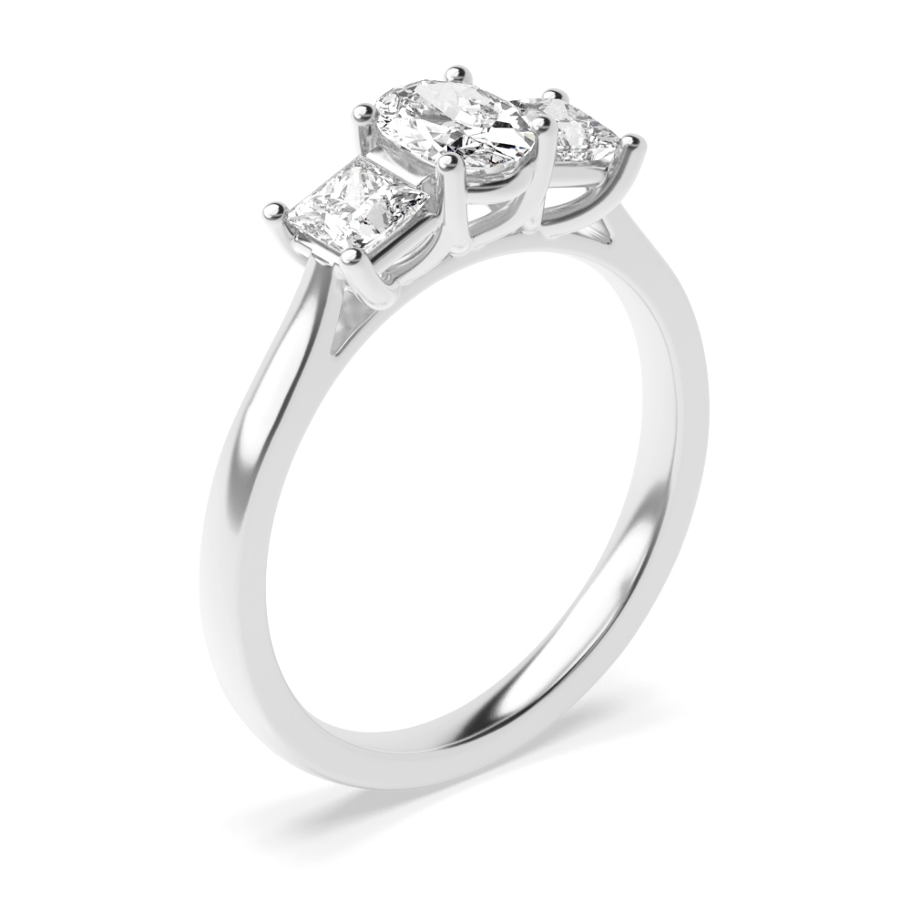 4 Prong Setting Oval Trilogy Diamond Rings in White gold