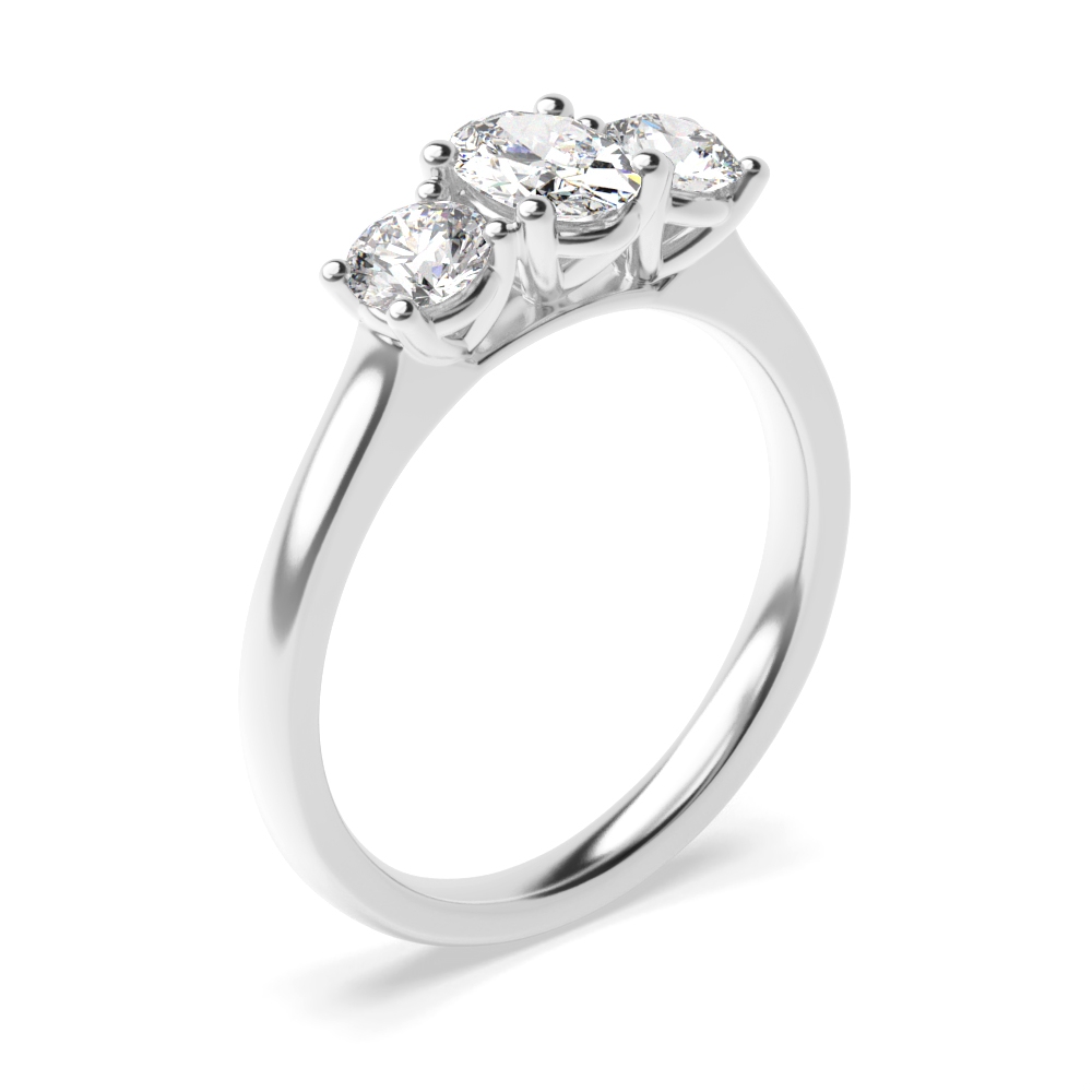 Oval Trilogy Diamond Rings 4 Prong Setting White Gold