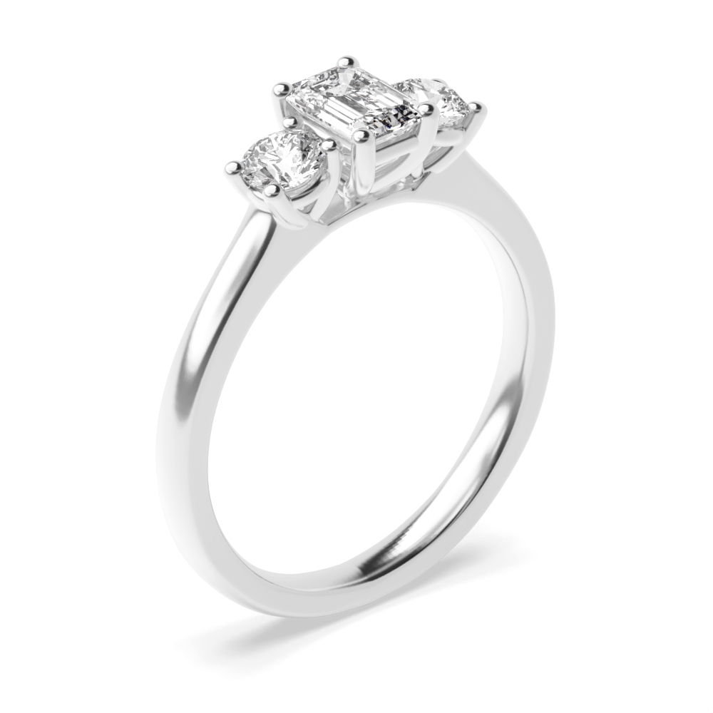 Platinum Emerald Trilogy Moissanite Rings 4 Prong Setting