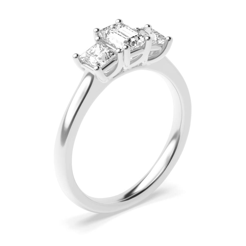 Emerald Trilogy Lab Grown Diamond Rings 4 Prong Setting in White gold / Platinum