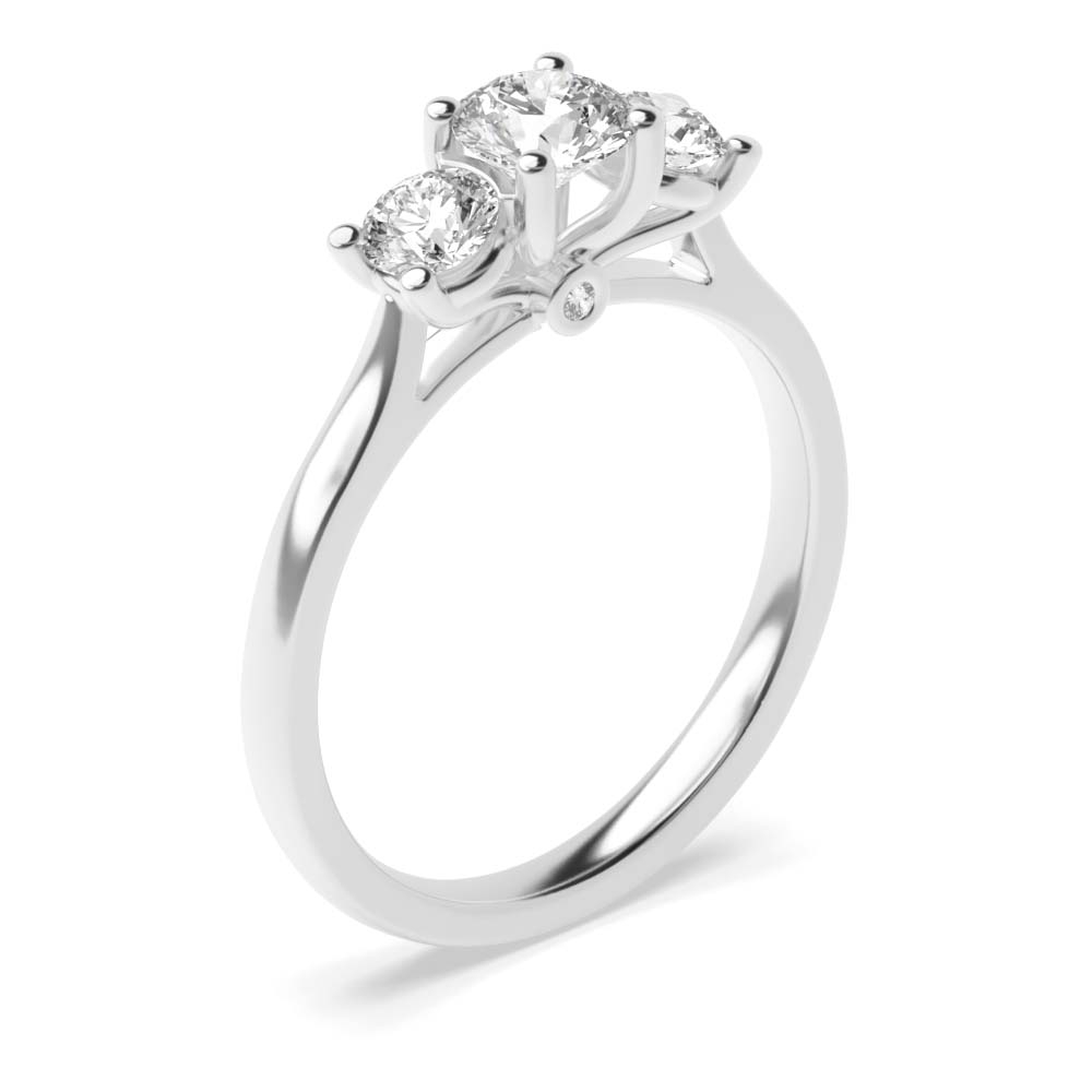 Round Trilogy Moissanite Rings 4 Prong Setting in Rose / White Gold