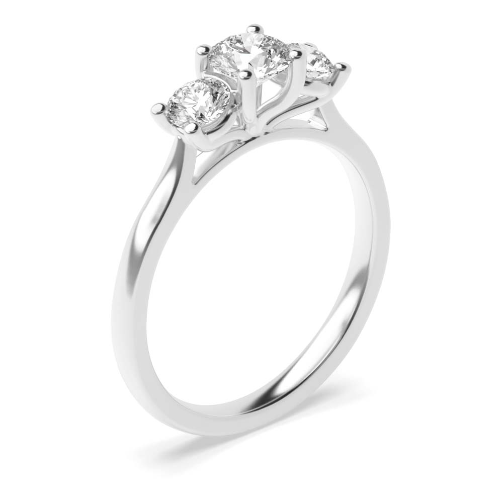 Round Trilogy Diamond Rings 4 Prong Setting in White gold / Platinum