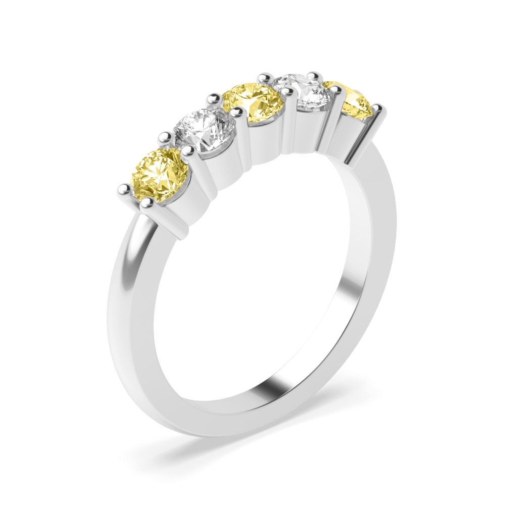 4 Claw Setting Five Stone Lab Created Fancy Diamond Ring
