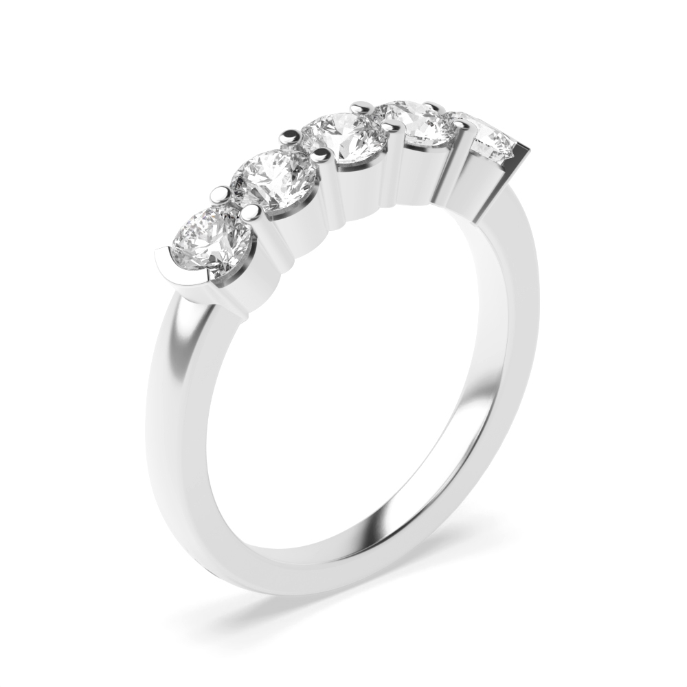 Semi Bezel and 4 Prong Setting Five Stone Moissanite Ring