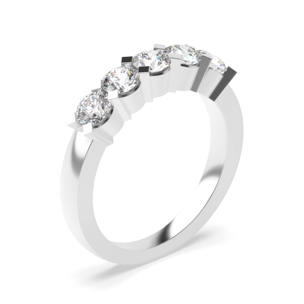 Five Stone Diamond Ring 4 Prong Set Round Diamond Ring In White Gold