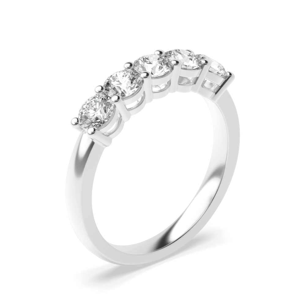 Five Stone Diamond Ring Platinum 4 Prong Set Round Cut Diamond Ring