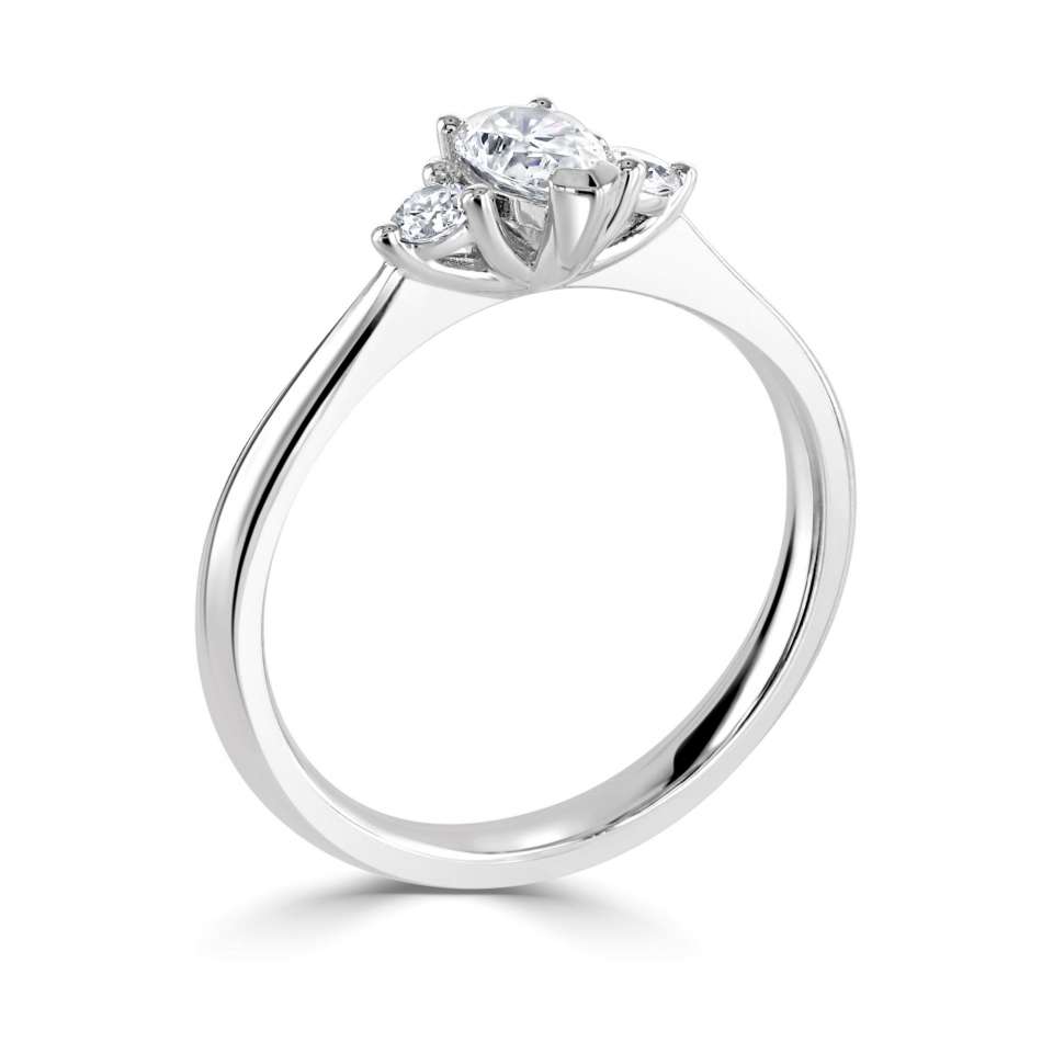 Pear Side Stone Engagement Rings in Trilogy Set Diamond