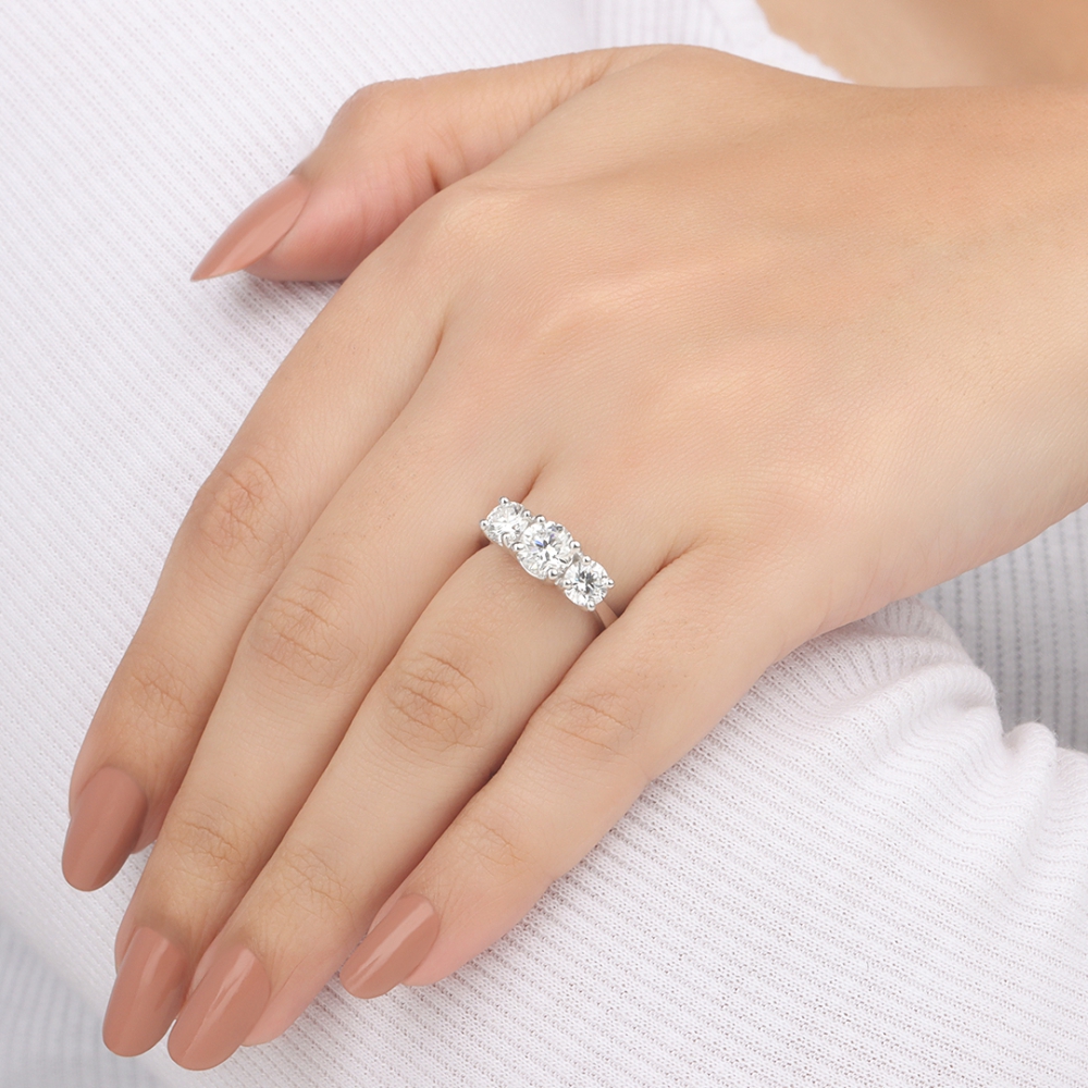 4 Prong White Gold Three Stone Engagement Ring