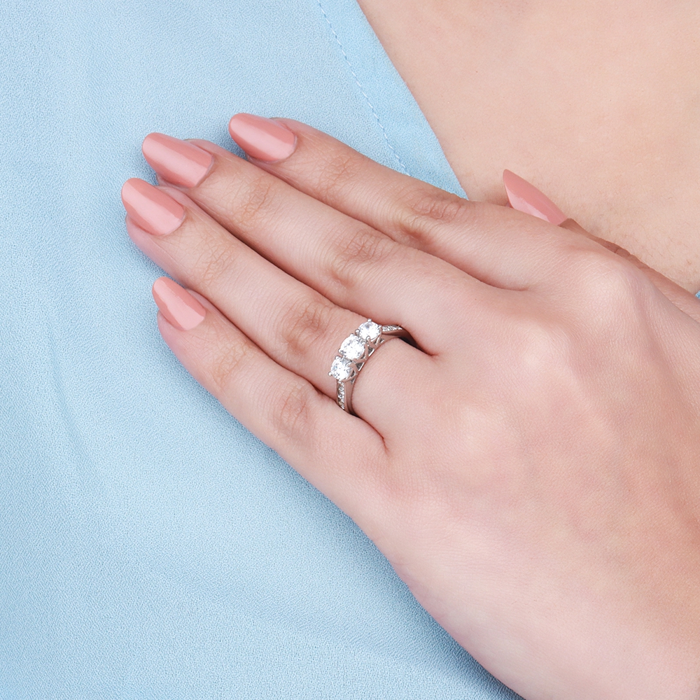 4 Prong White Gold Three Stone Engagement Ring