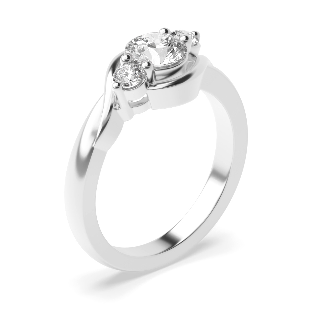 Prong Setting Round Trilogy Diamond Engagement Ring in Rose / White Gold