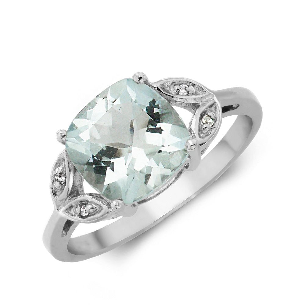 Gemstone Ring With 1.75Ct Cushion Shape Aquamarine And Diamonds