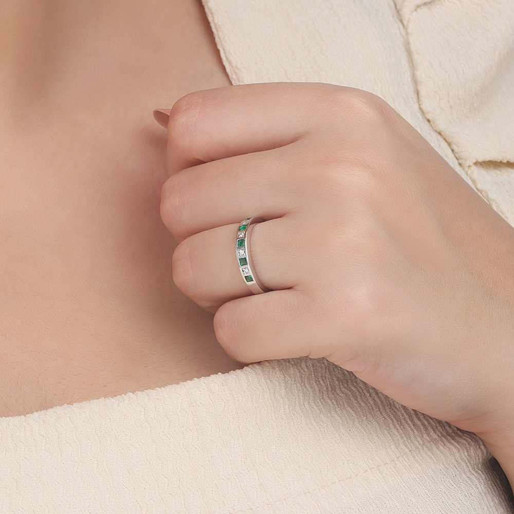 Bezel Setting Princess White Gold Squared diamond and Naturally Mined Gemstone Diamond Rings