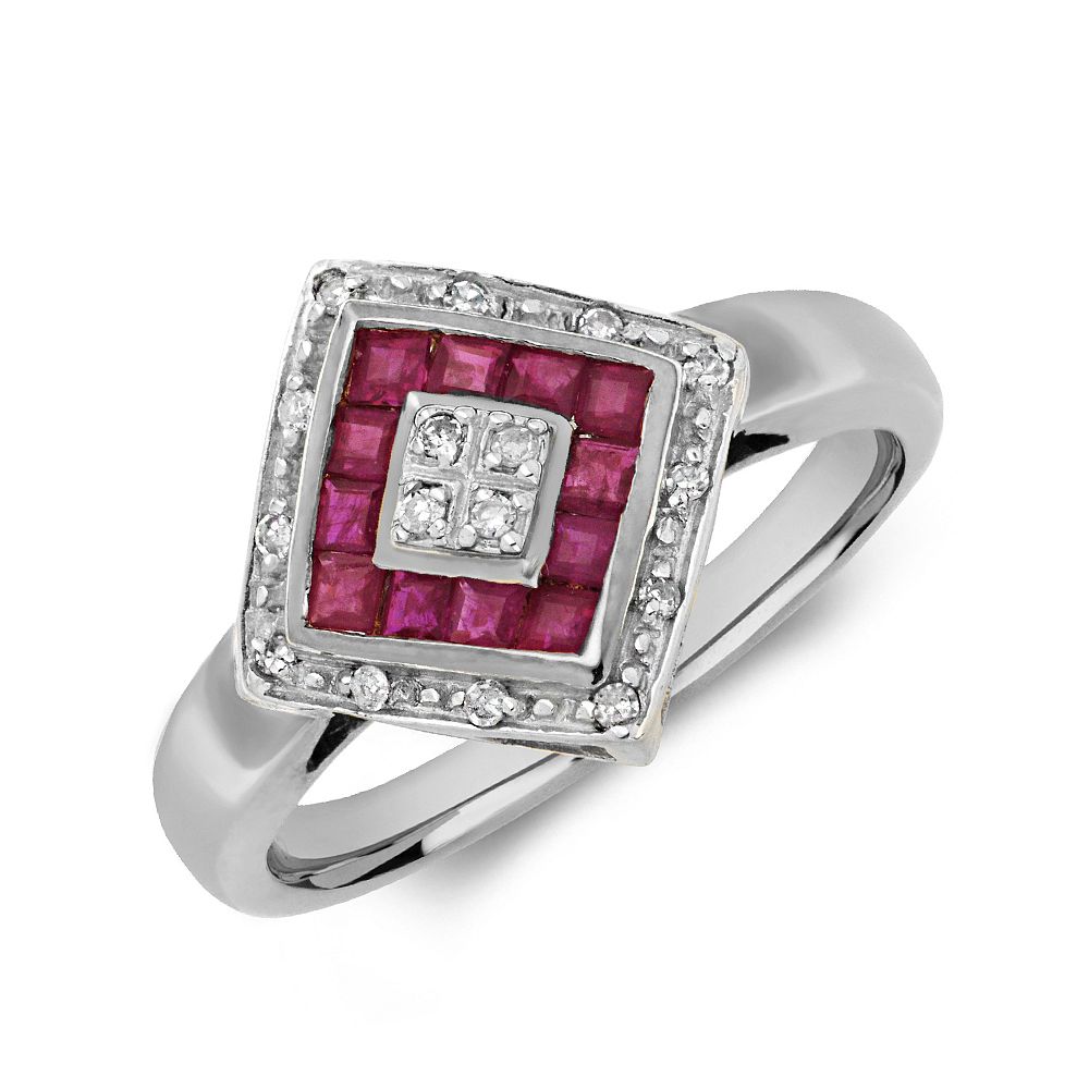 Gemstone Ring With 0.5ct Princess Shape Ruby and Diamonds
