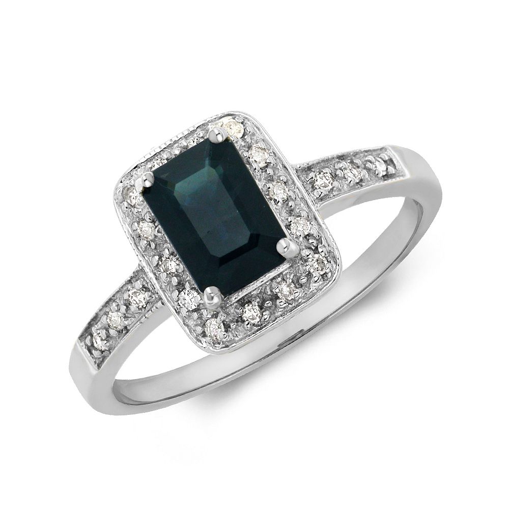 Gemstone Ring With 1Ct Emerald Shape Blue Sapphire And Lab Grown Diamonds