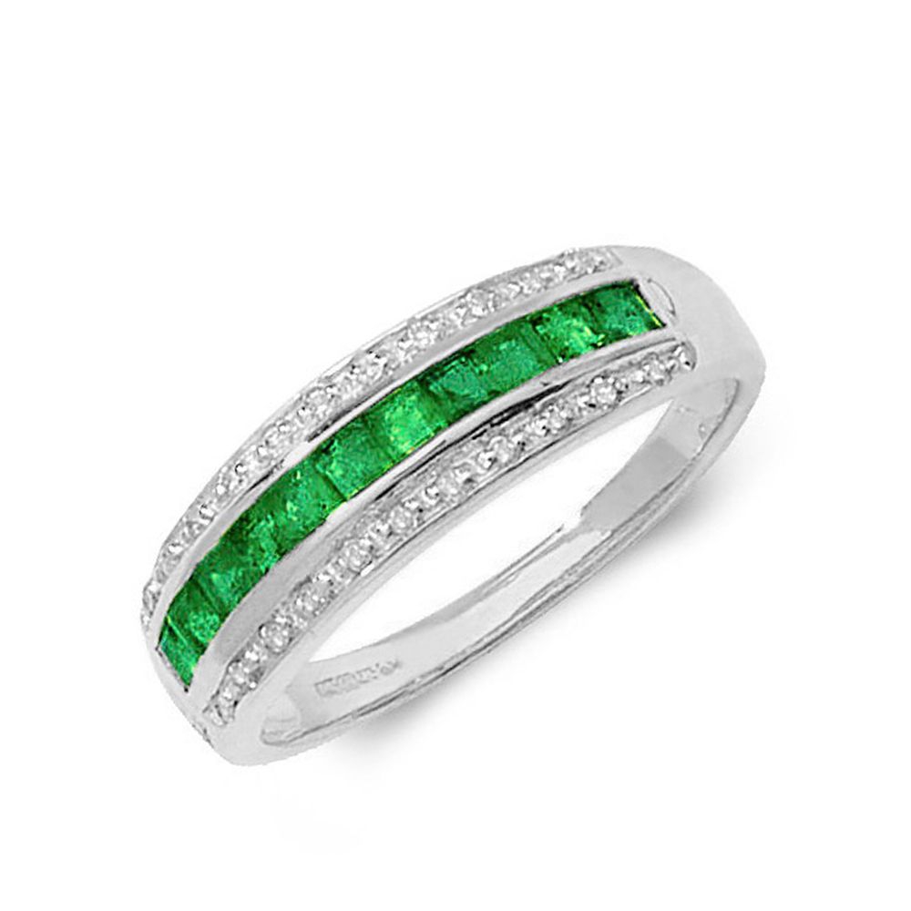 Three Row Channel Set Lab Grown Diamond and emerald ring