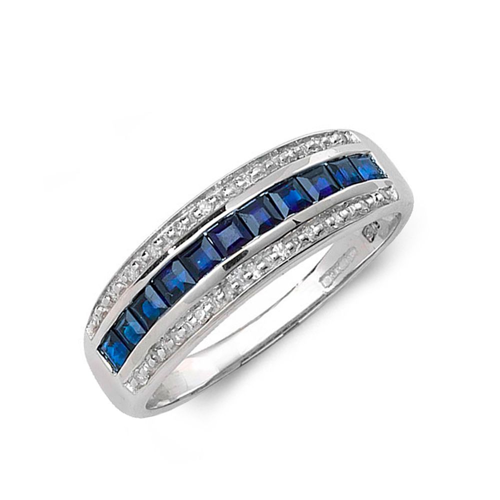 Three Row Channel Set Lab Grown Diamond and sapphire rings