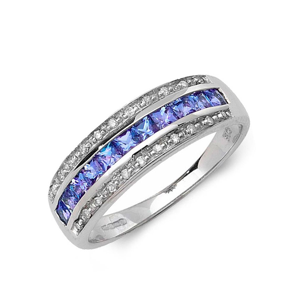 Three Row Channel Set Lab Grown Diamond and tanzanite rings