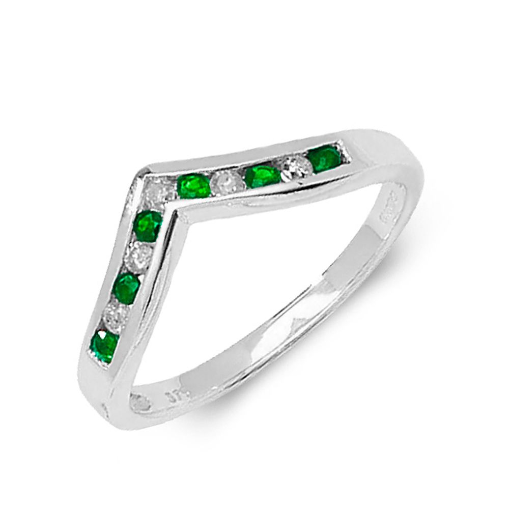 Wishbone Lab Grown Diamond and emerald ring
