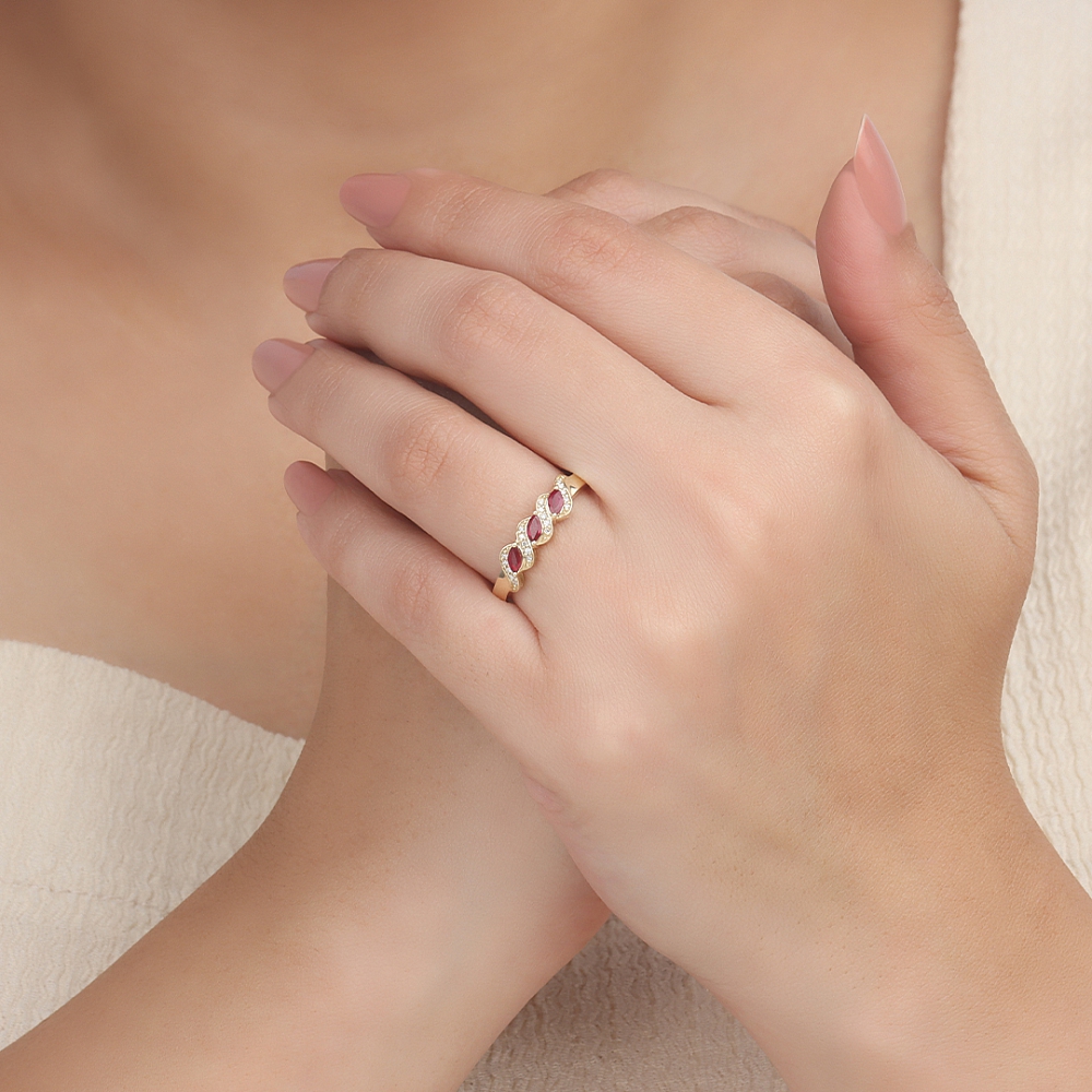 4 Prong Marquise White Gold S link three stone diamond and Naturally Mined Gemstone Diamond Rings