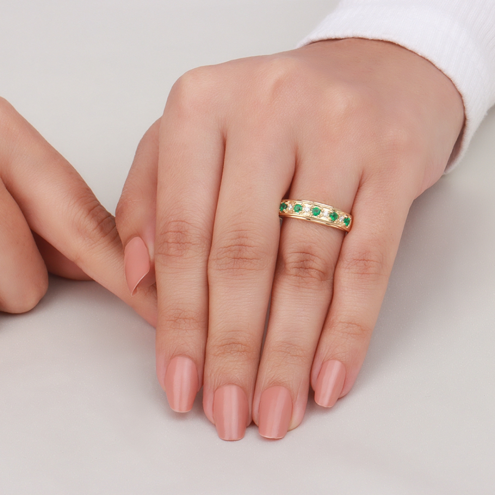 Pave Setting Round White Gold Rubover diamond and Naturally Mined Gemstone Diamond Rings