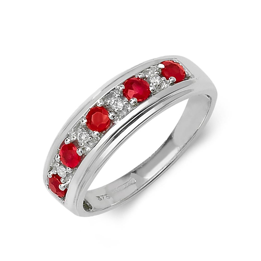 Half Eternity Diamond and ruby Gemstone Ring