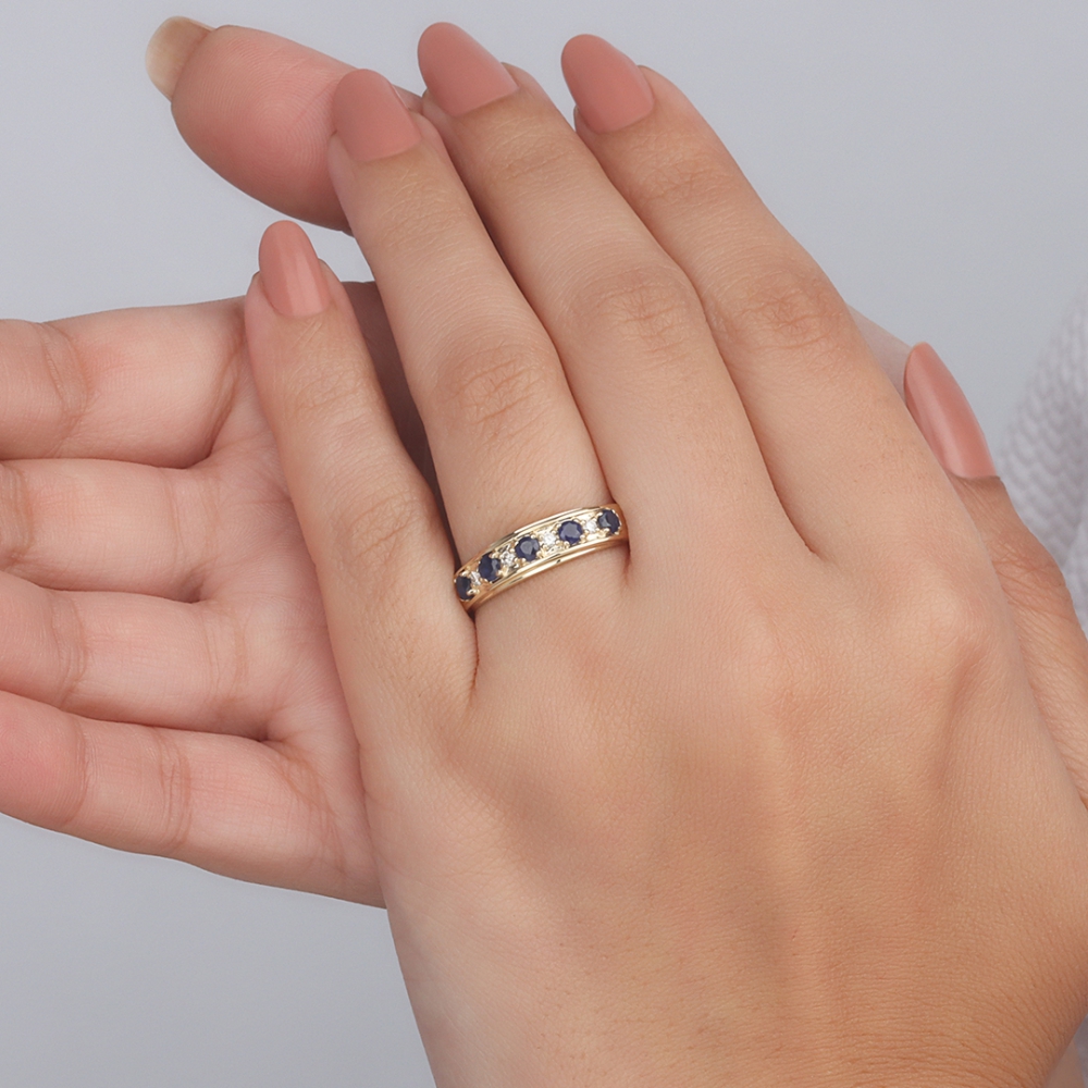 Pave Setting Round White Gold Rubover diamond and Naturally Mined Gemstone Diamond Rings