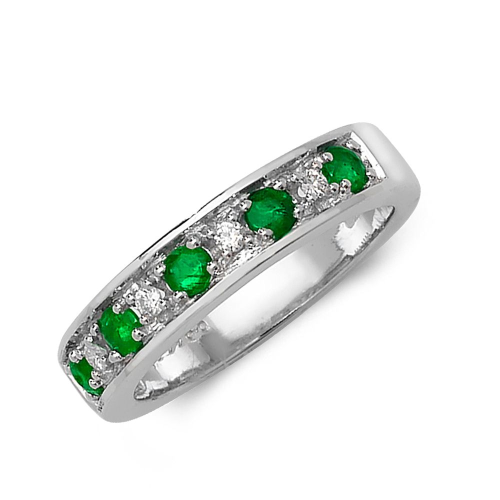 Classic Half Eternity Diamond and emerald ring