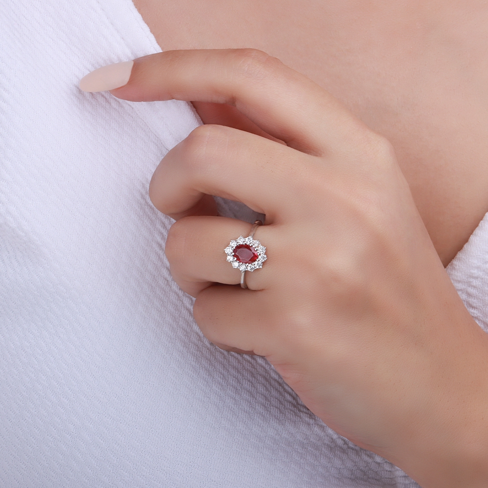 4 Prong Oval 1.25ct flower style halo diamond and Naturally Mined Diamond Gemstone Engagement Rings