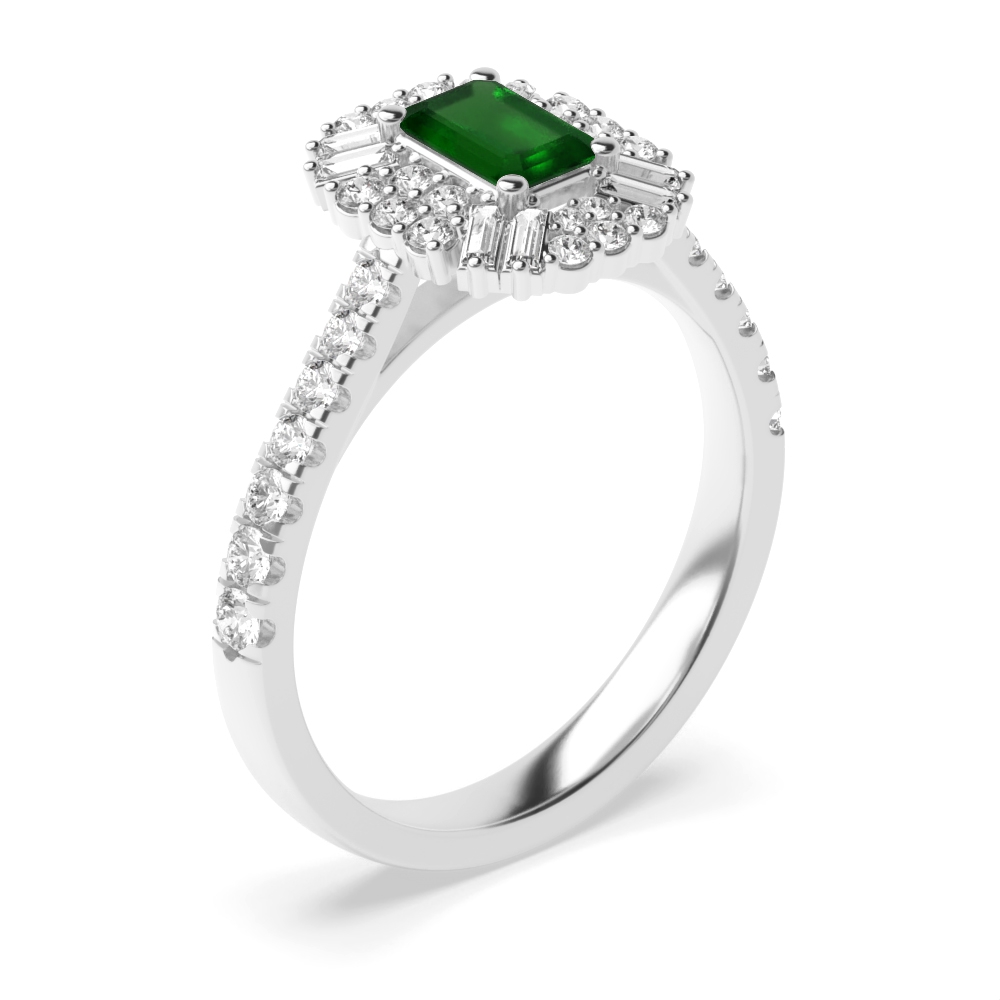 Gemstone Ring With 1.00ct Emerald Shape Emerald and Diamonds