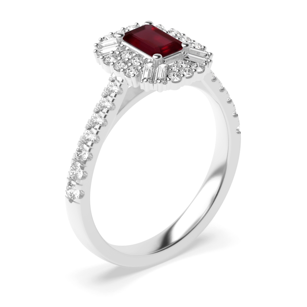 Gemstone Ring With 1.00ct Emerald Shape Ruby and Diamonds