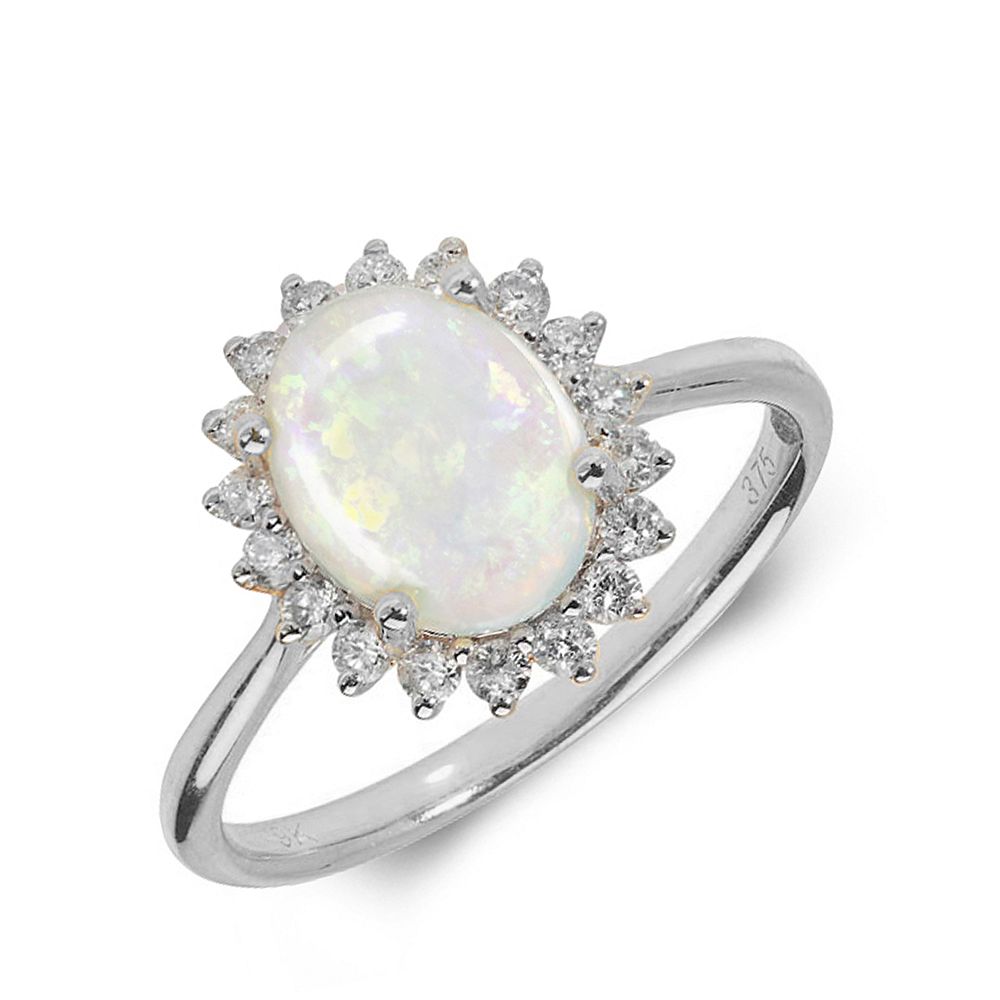 Gemstone Ring With 1ct Oval Shape Opal and Diamonds