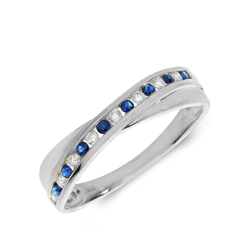 Channel Setting Cross Over Diamond and sapphire rings