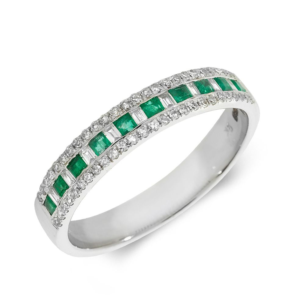 Designer Three Row Diamond and emerald ring