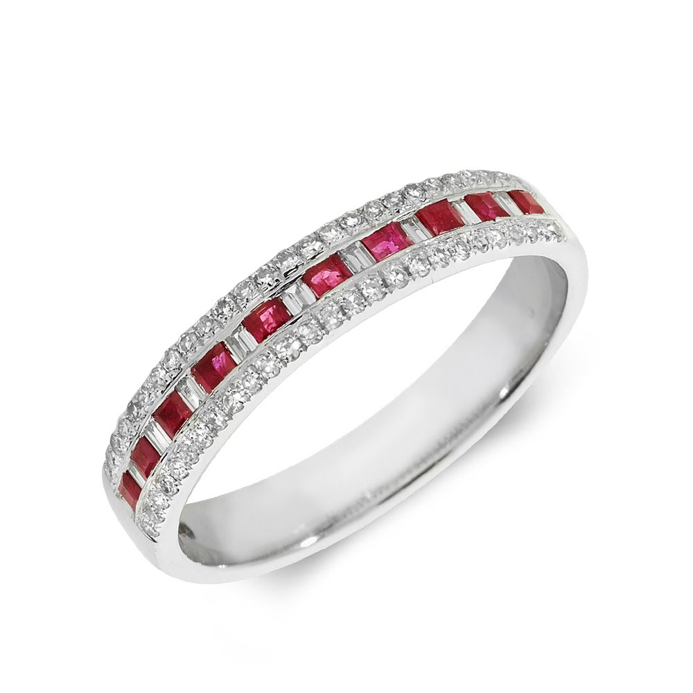Designer Three Row Diamond and ruby Gemstone Ring