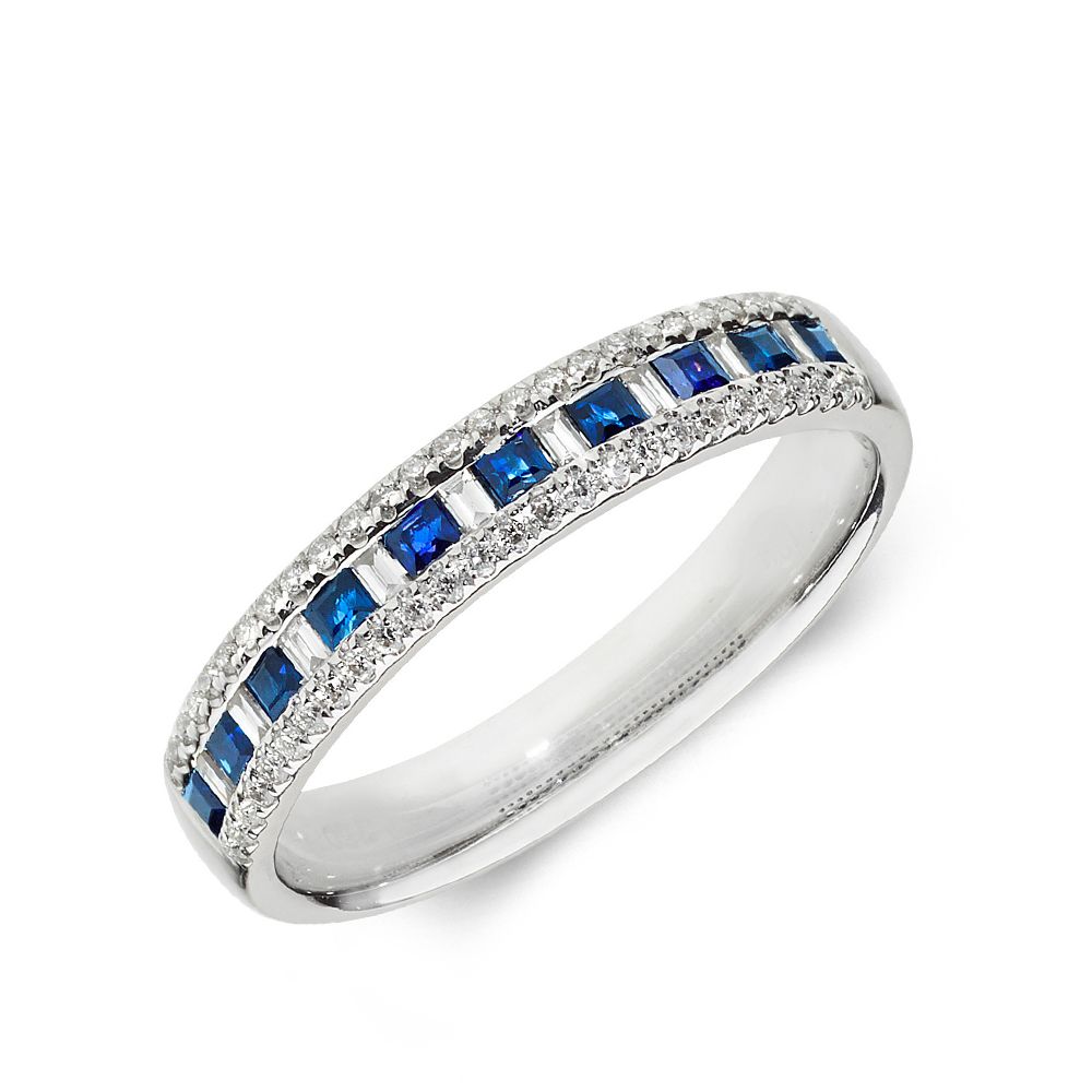 Designer Three Row Diamond and sapphire rings